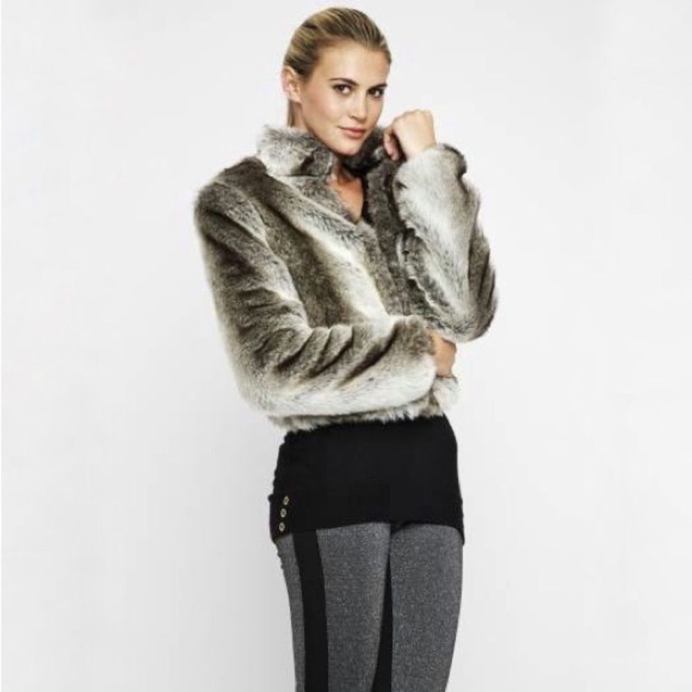 BCBGeneration Women's Short Faux Fur Jacket in Gray Size Medium